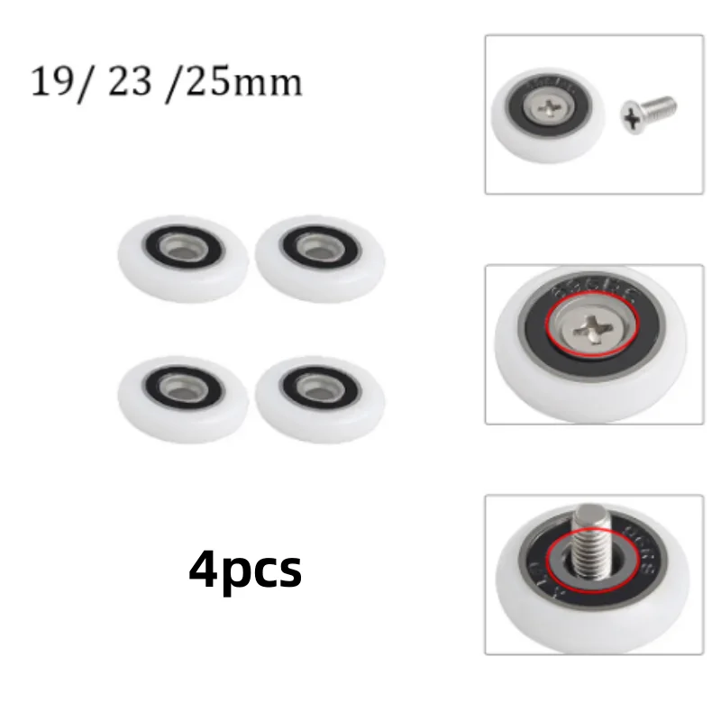 4Pcs Shower Door Rollers Pulley Bathroom Sliding Glass Door Wheels Sliding Wheel Rollers 19/23/25mm Bathroom Accessories