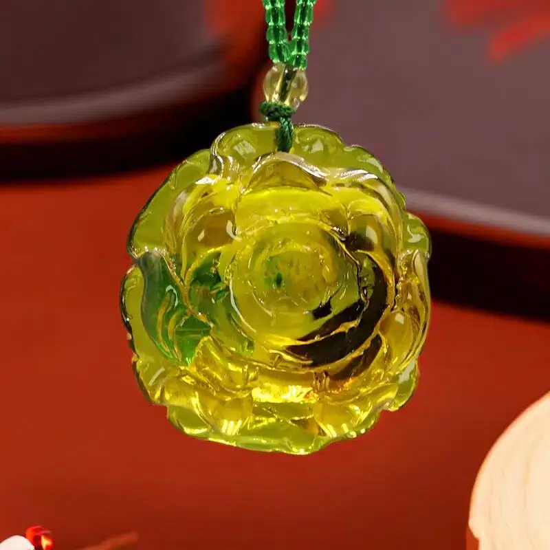 

Ожерелье с подвеской в виде янтарной розы, резное китайское ювелирное изделие, роскошные очаровательные ювелирные украшения с драгоценными камнями, модные аксессуары для цветов, дизайнерский камень