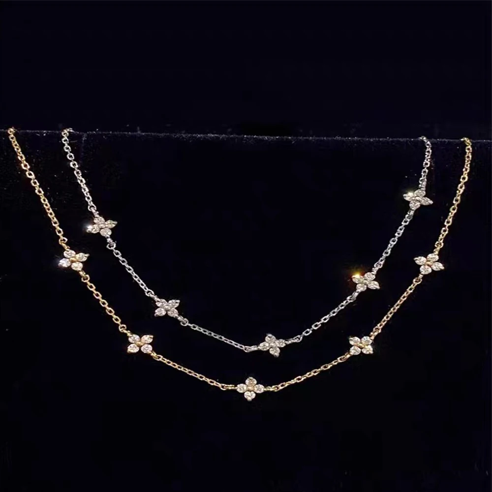 Dünne Kette Kleine Blume Halskette Für Frauen Mode Grün Zirkon Blaue Blumen Anhänger Charme Kurze Halsband Schlüsselbein Kette Schmuck – Detail 8