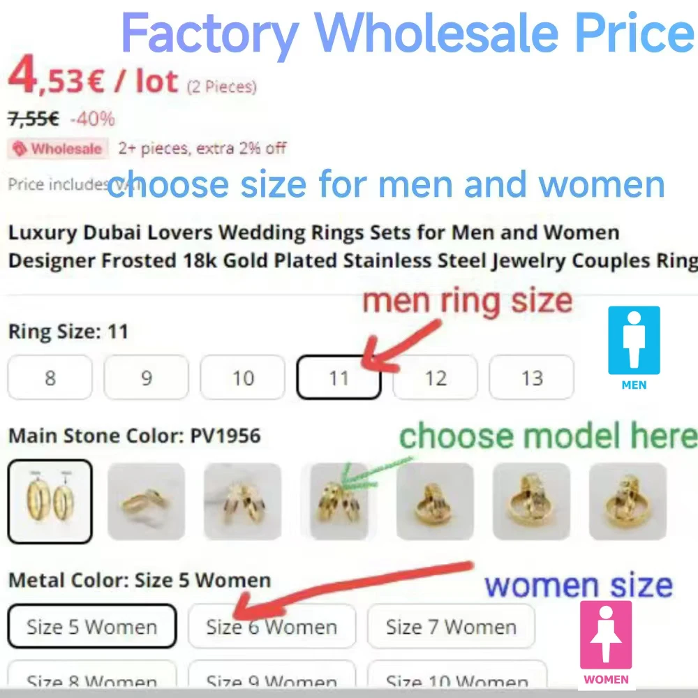 Pair Couple Wedding Rings For Men and Women Rose Golden