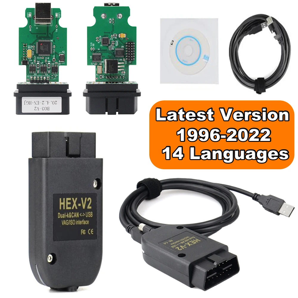 

2022 OBDII для VAG COM HEX V2 23,3 22,10 OBD2 сканер USB интерфейс 22,9 для VW AUDI Skoda неограниченный ATMEGA162 диагностический инструмент