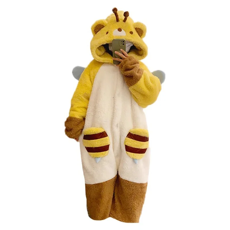 Adult Bee Bear Cosplay Costume Robes Kigurumi Onesie Anime Nightgown Halloween Cartoon Pajamas