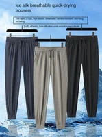Big Size 8XL Men Summer Thin Ice Silk Pants Loose Style Workwear Casual Quick Dry Sports Pants Long Breathable High Elasticity 1
