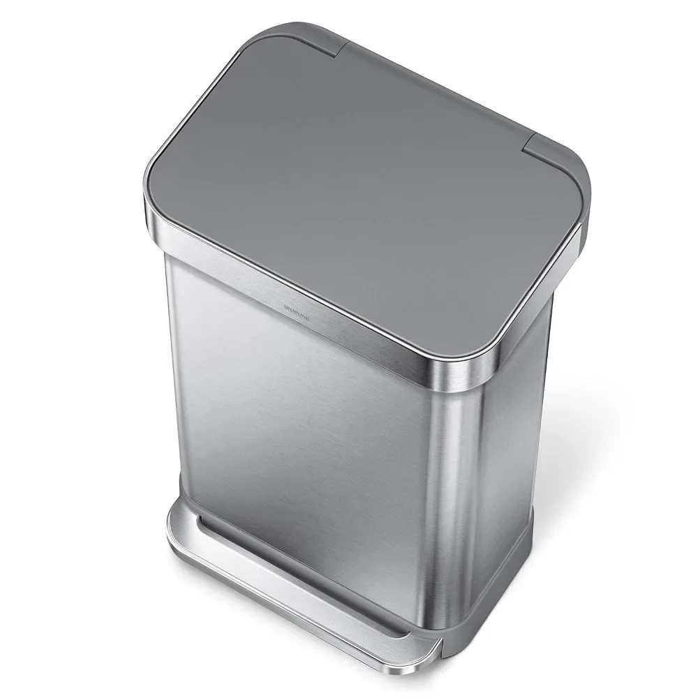 45 Liter / 12 Gallon Liter Rectangular Hands-Free Kitchen Step Trash Can with Soft-Close Lid, Brushed Stainless Steel