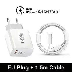 25W USB - C Fast Charger with Quick Charging Braided Cable - EU Plug - EU Plug - 1.5m Cable