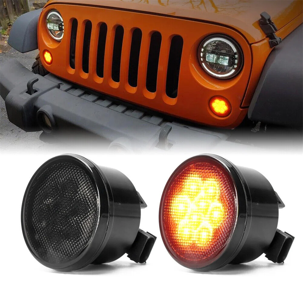 1pair Front Led Turn Signal Lights For Jeep Wrangler Jk 20072017 Amber