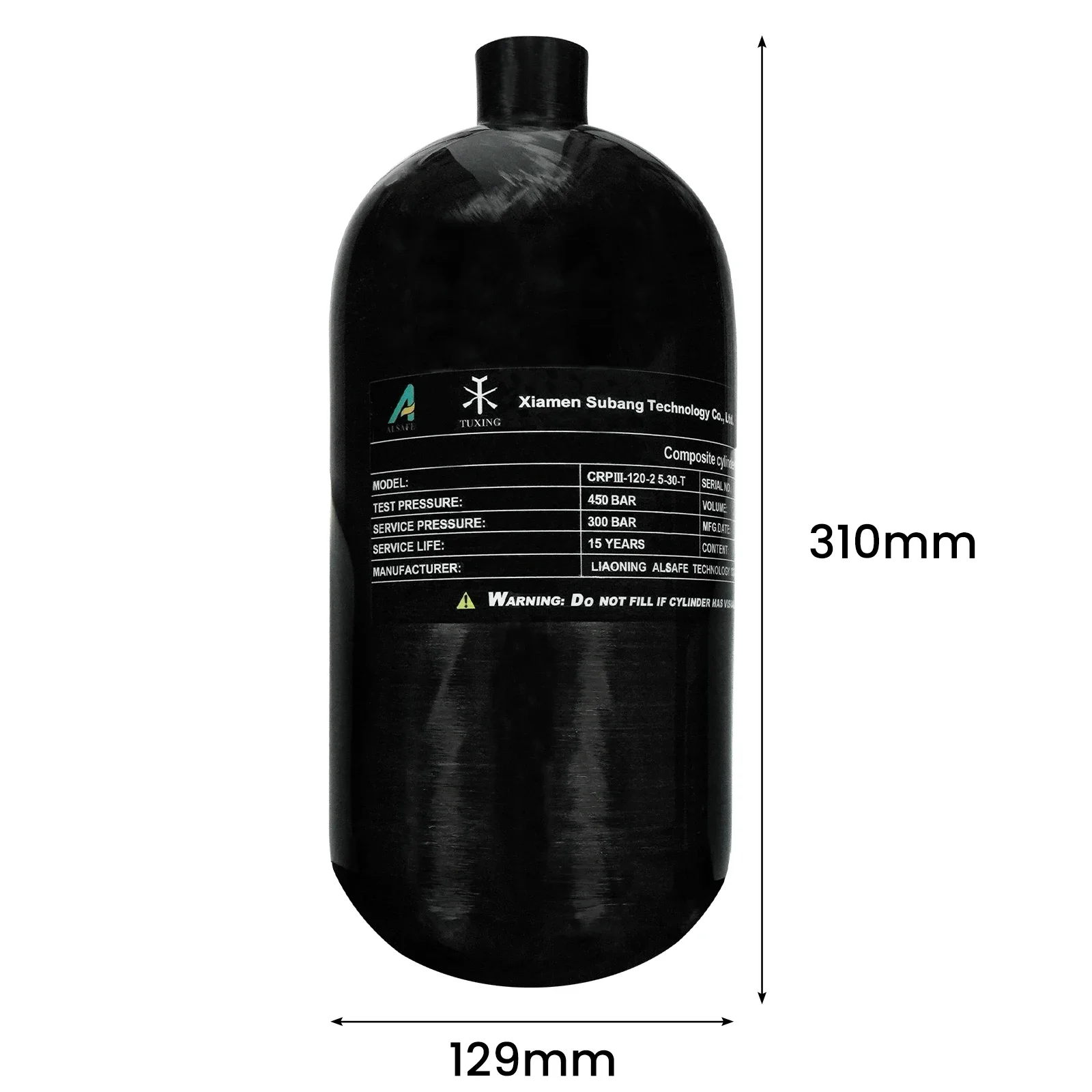 TUXING 4500Psi 2.5L Carbon Fiber Cylinder HPA 300Bar 30Mpa Mini Scuba Diving Tan