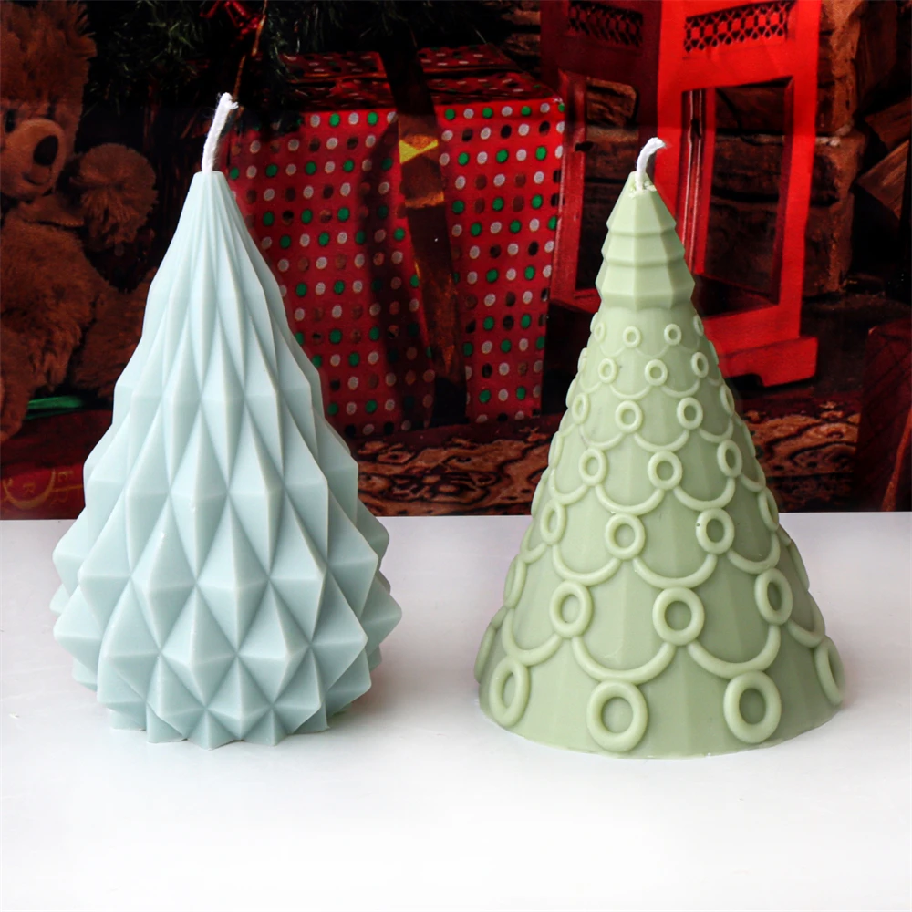 3D Geometric Christmas Tree Candle Silicone Mold DIY Christmas Candle Making Kit Handmade Soap Plaster Resin Mould Home Decor
