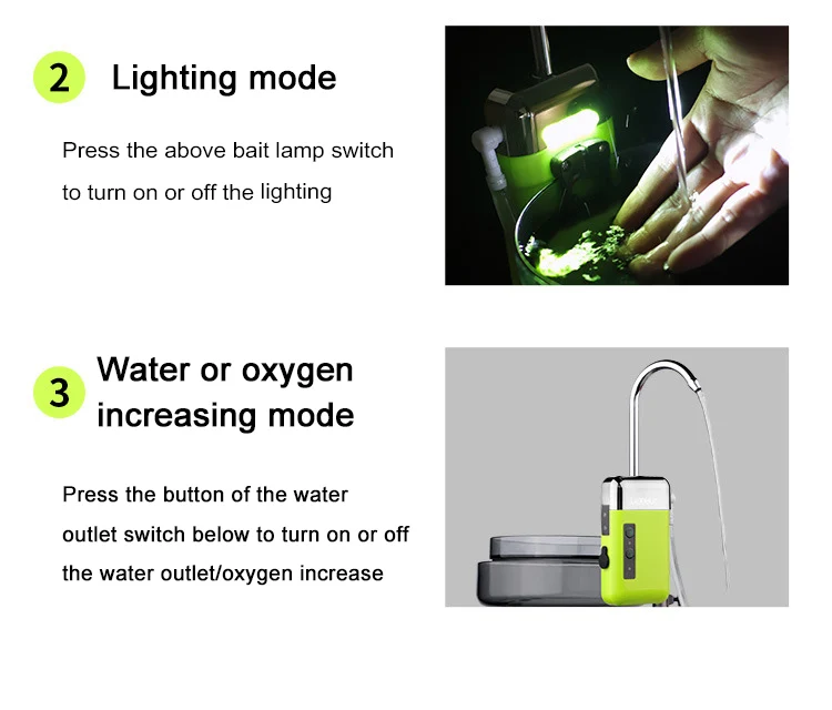 Luftpumpe Wasserpumpe Sauerstoff pumpe mit Sensor Multifunktions wiederauf lad bares Outdoor-Angel zubehör für Angel geräte – Detail 3