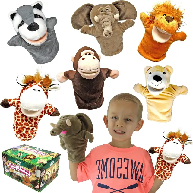 Joyfy 6Pcs Kids Hand Puppet with Mouth Toddler Animal Plush Toy for Show Theater Kids Birthday Gifts Easter Basket Stuffers