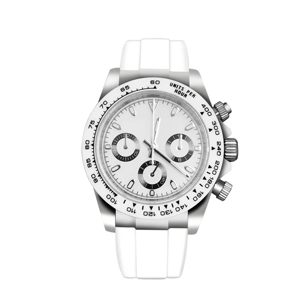 

Men's quartz watch timing code 39mm precision steel case sapphire glass+rubber strap VK63 movement