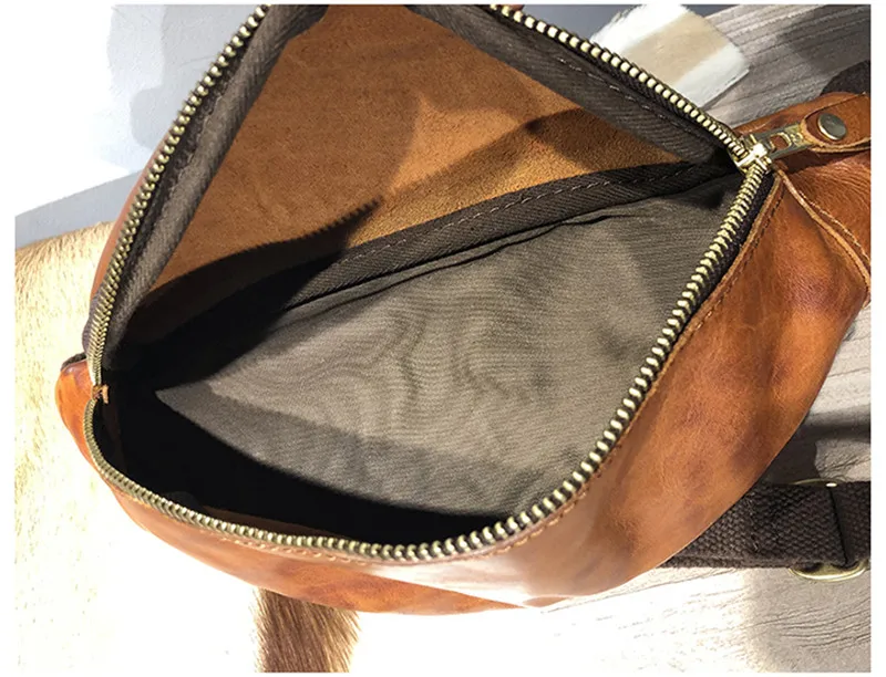 Luxury genuine leather men small chest bag outdoor sports natural real cowhide cross-body backpack motorcycle shoulder bag