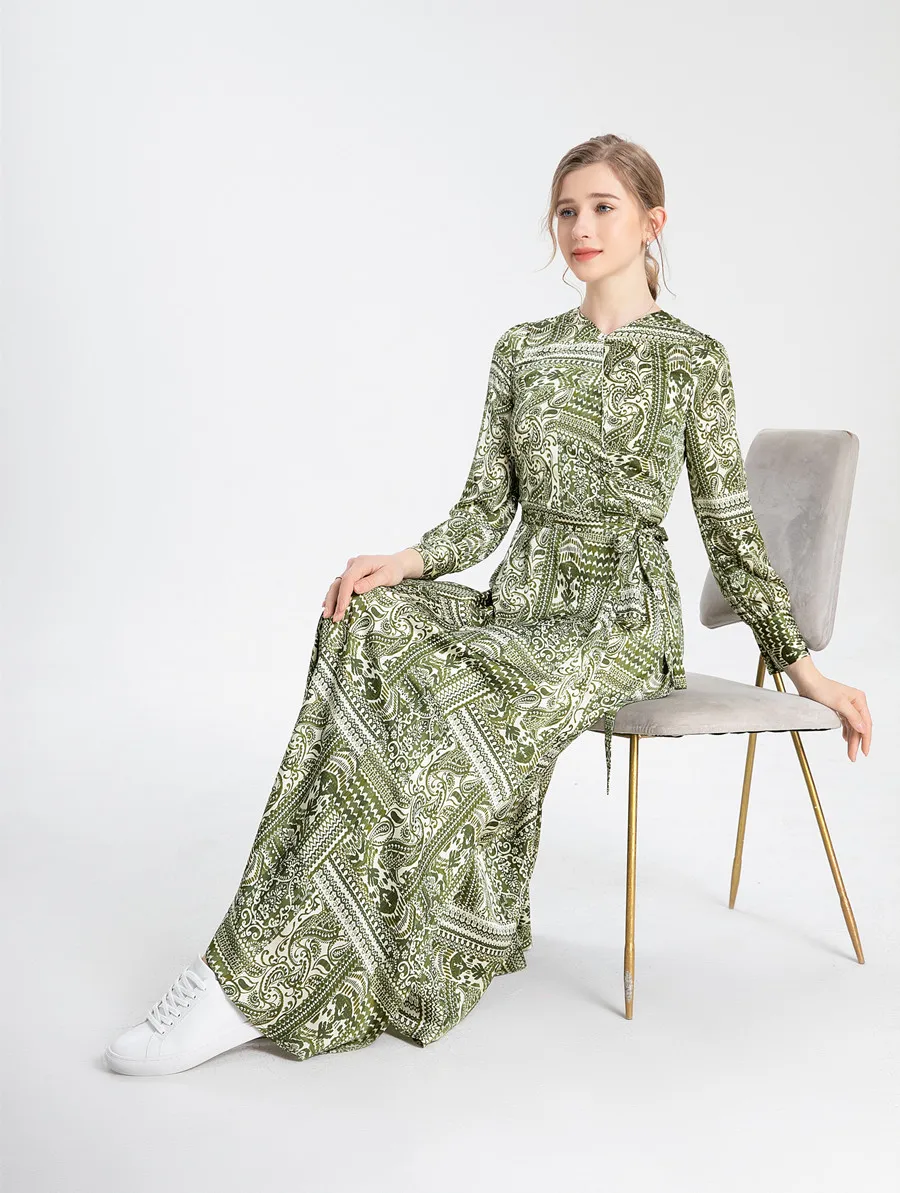 

Clearance sale Summer Floor Length maxi woman robe print Acetate satin fabric woman clothes
