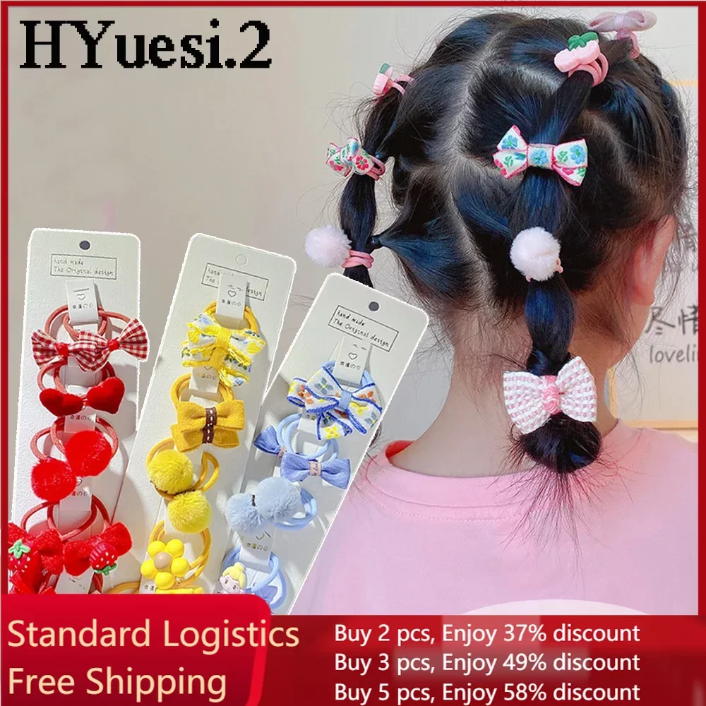 10pcs/Set Cute Cloth Bowknot Hair Ties Cartoon Princess Bear Rabbit Head Rope Candy Color Ponytail Holder Bands For Toddler Girl