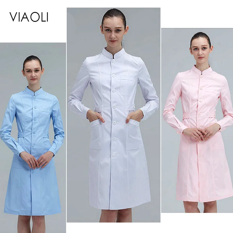 

Beautician Lab Coat Mid Length Scrub Jackets Clothing Women Scrubs Salon Uniform White Coat Scrubs Spa Uniforms Long-sleeve Work