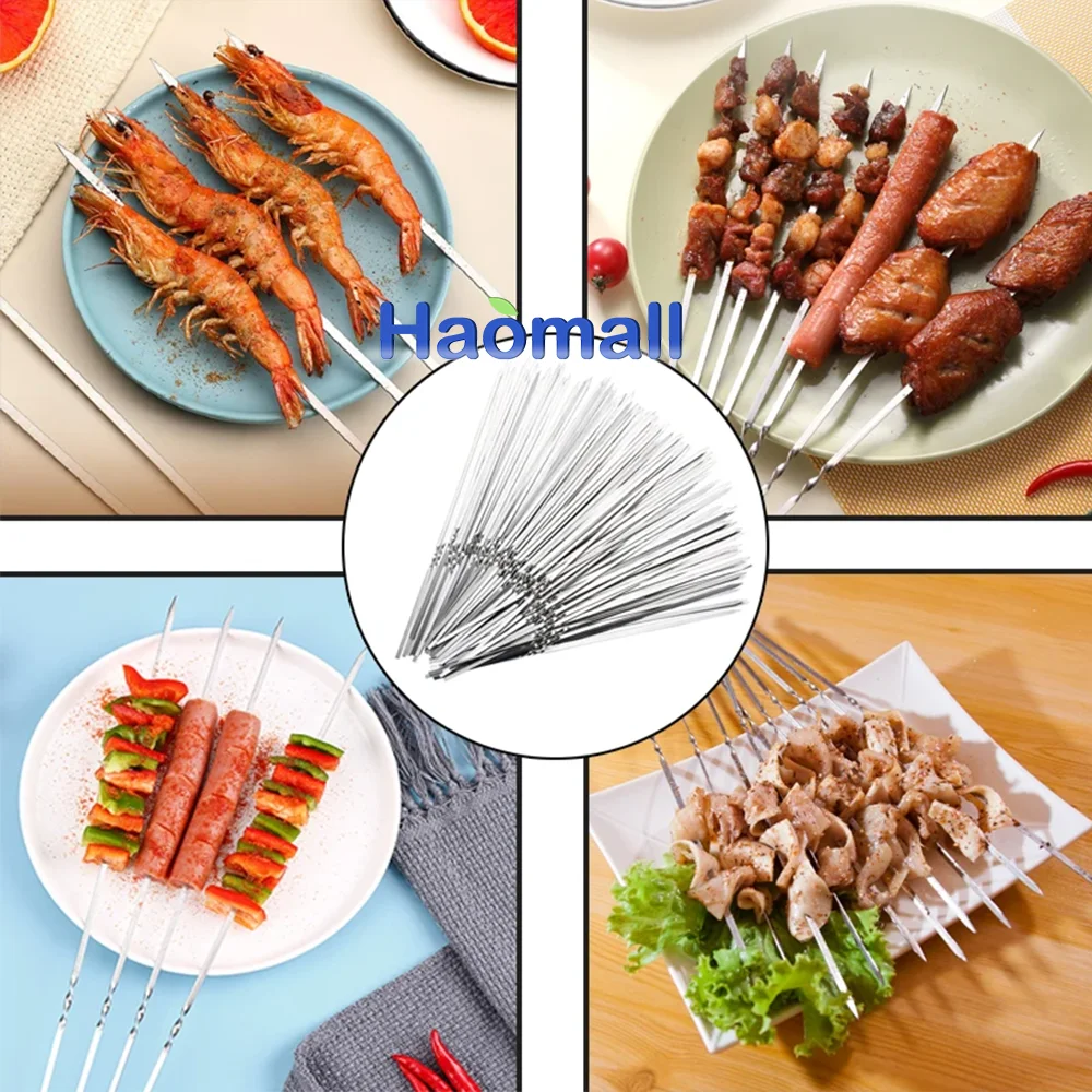 Barbecue Skewers Stainless Steel Barbecue Skewer Reusable BBQ Skewers Kebab Iron Stick For Outdoor Camping Picnic Cooking Tools