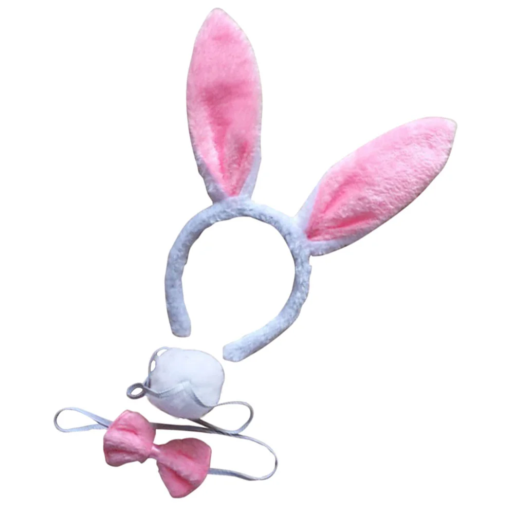 Costume Headband 3pcs Plush Rabbit Ear Hair Hoop Bunny Ears Headband Bow Ties Tail Set Party Stage Headdress Christmas Halloween Cosplay Costume