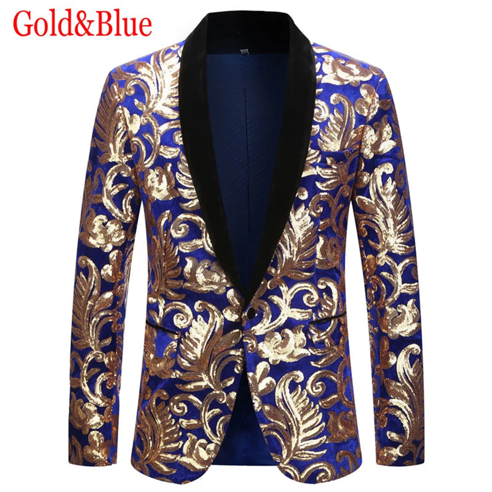 Luxury Jacket Blazer Male Suit 2023 New in Casual Floral Sequin Tuxedo Blazers Men One Button Shawl Collar  Dress Suit Jacket