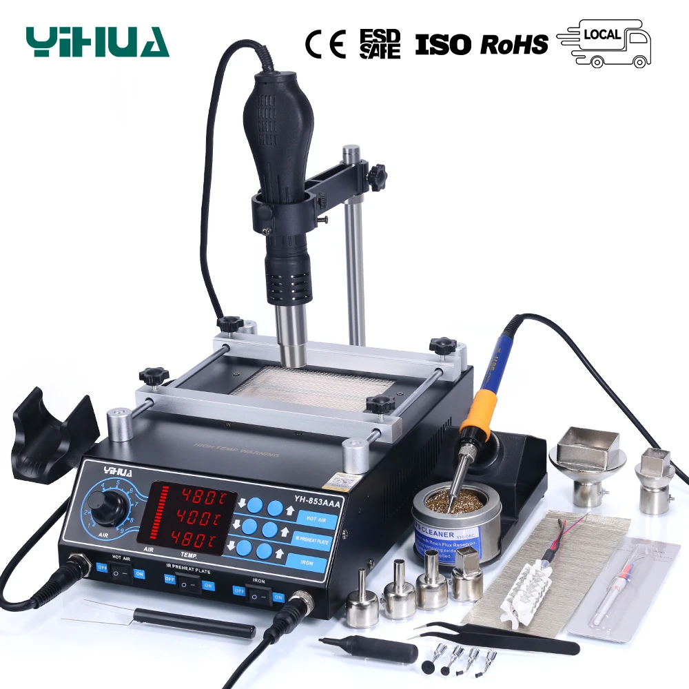 best soldering iron for electronics YIHUA 853AAA 1200W Preheating Station PCB Preheater Soldering Station BGA Rework Station Soldering Iron Heat Gun Welding Station electronics soldering kit