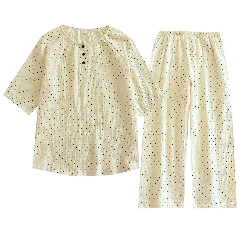 2024 Summer Cotton Gauze Pajama Sets Women Thin Short Sleeve Loungewear Calf-Length Pants Home Clothes Female O-Neck Sleepwear