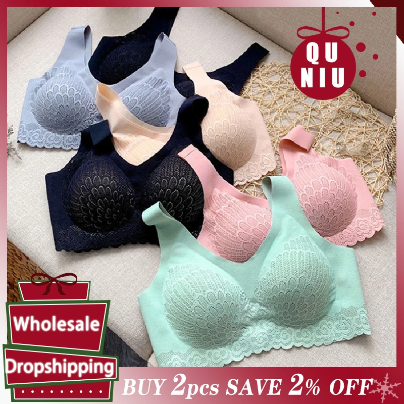 

Sexy Lace Seamless Bras Ladies Wireless Comfortable Intimates Push Up Gathering Bralette For Women Female Intimates Underwear