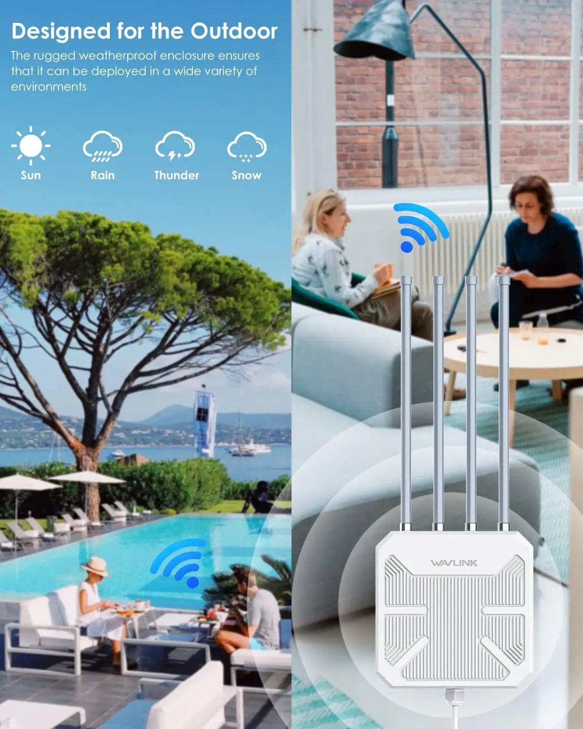 WiFi6 AX1800 고출력 실내외 겸용 WAVLINK 장거리 무선 PoE 방수,SIP67 WiFi 메시 확장기/AP/리피터 고이득