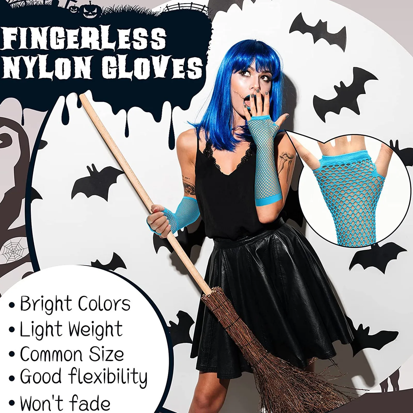 Neue Bunte Fishnet Fingerlose Lange Handschuhe Party Tragen Phantasie Kostüm Zubehör Sexy Mädchen Punk Goth Dance Mesh Handschuhe – Detail 25