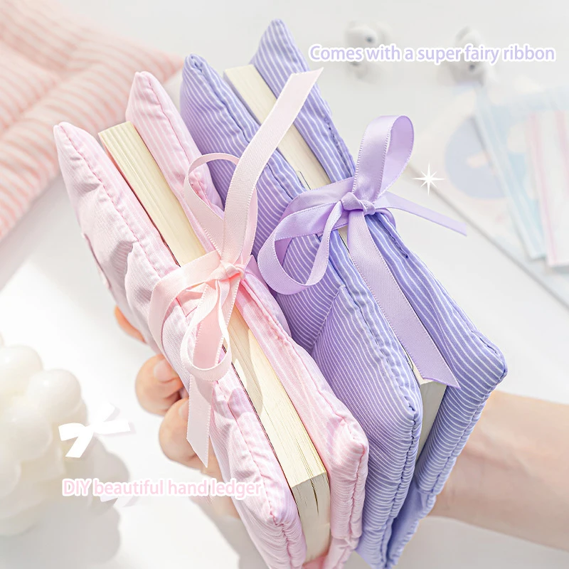 레이스업 활 매듭 수첩, 면화 캔버스 리본 수첩, 귀여운 학교 문구