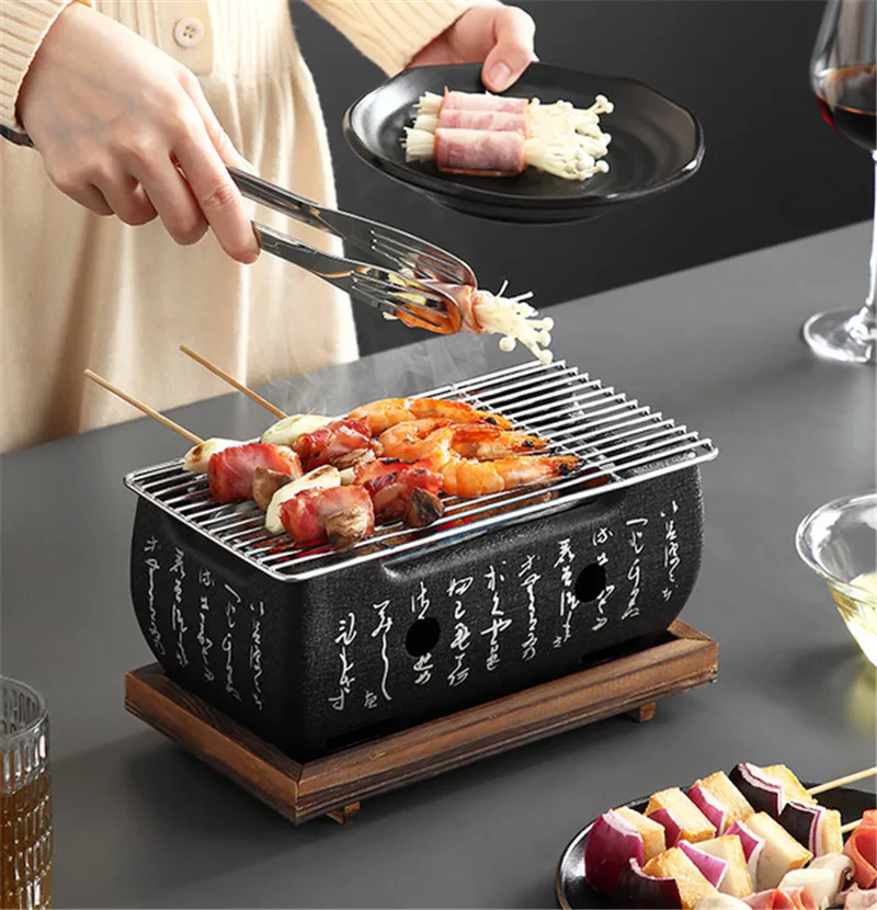 

Camping Outdoor Portable Picnic Japanese Korean Bbq Rack Indoor Barbecue Stove Non-stick Alcohol Stove Small Household BBQ Tools