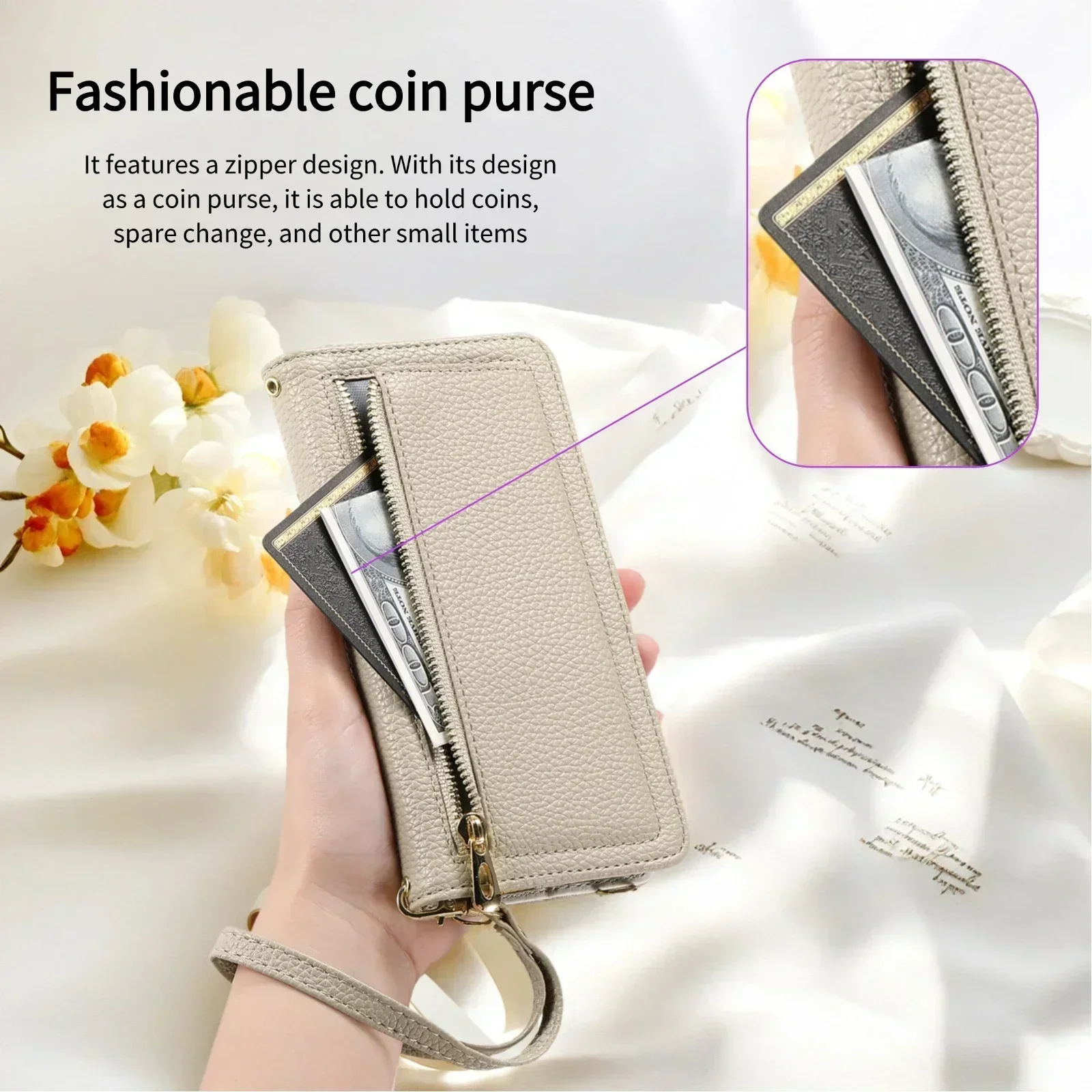 Leather Wallet Crossbody Phone Pouch with Multiple Card Slots