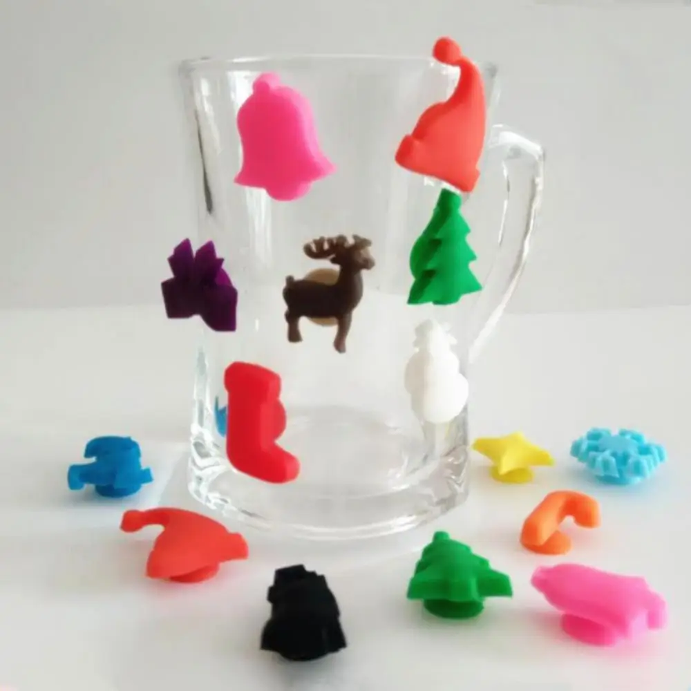 1~10PCS Silicone Wine Cup Suction Cup Label Christmas Party Identifier Wine Bottle Recognizer Marker Mark Sign
