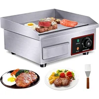 Commercial Electric Grill,14" Griddle 1600W 110V Non-Stick Restaurant Teppanyaki Grill Stainless Steel Adjustable Temperature 1