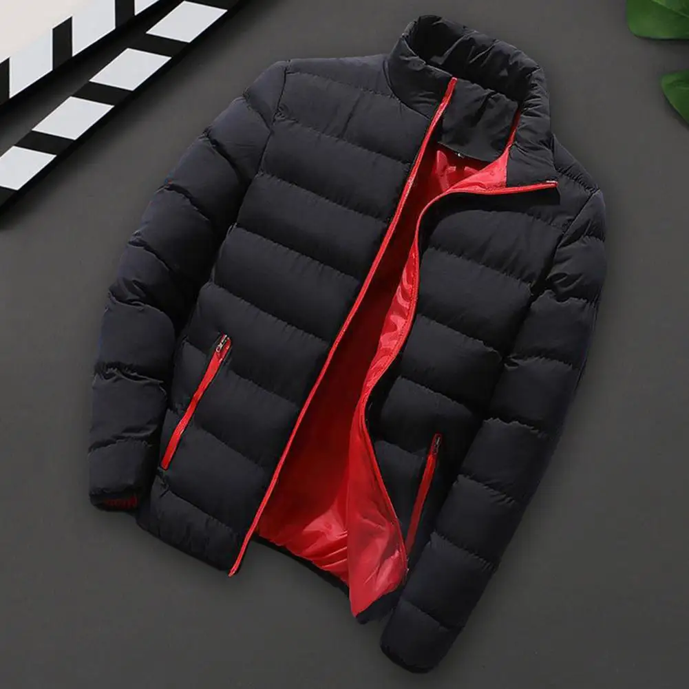 Thickened Men Coat Men Jacket Winter Men's Padded Coat Thick Windproof Warm Jacket with Stand Collar Zipper Closure