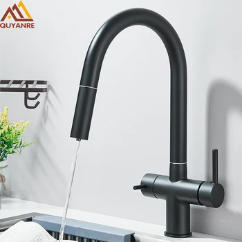 Rubinetto per lavello da cucina filtrato con spruzzatore retrattile Rubinetto per filtro dell'acqua in ottone Rubinetto per acqua potabile Miscelatore per lavello per cucina 1
