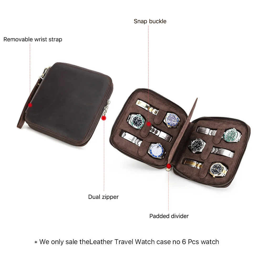 2/4/6/8 Slots Watch Storage Box Carry Case Watch Display Organizer Box Holder Display Genuine Leather Zipper Case