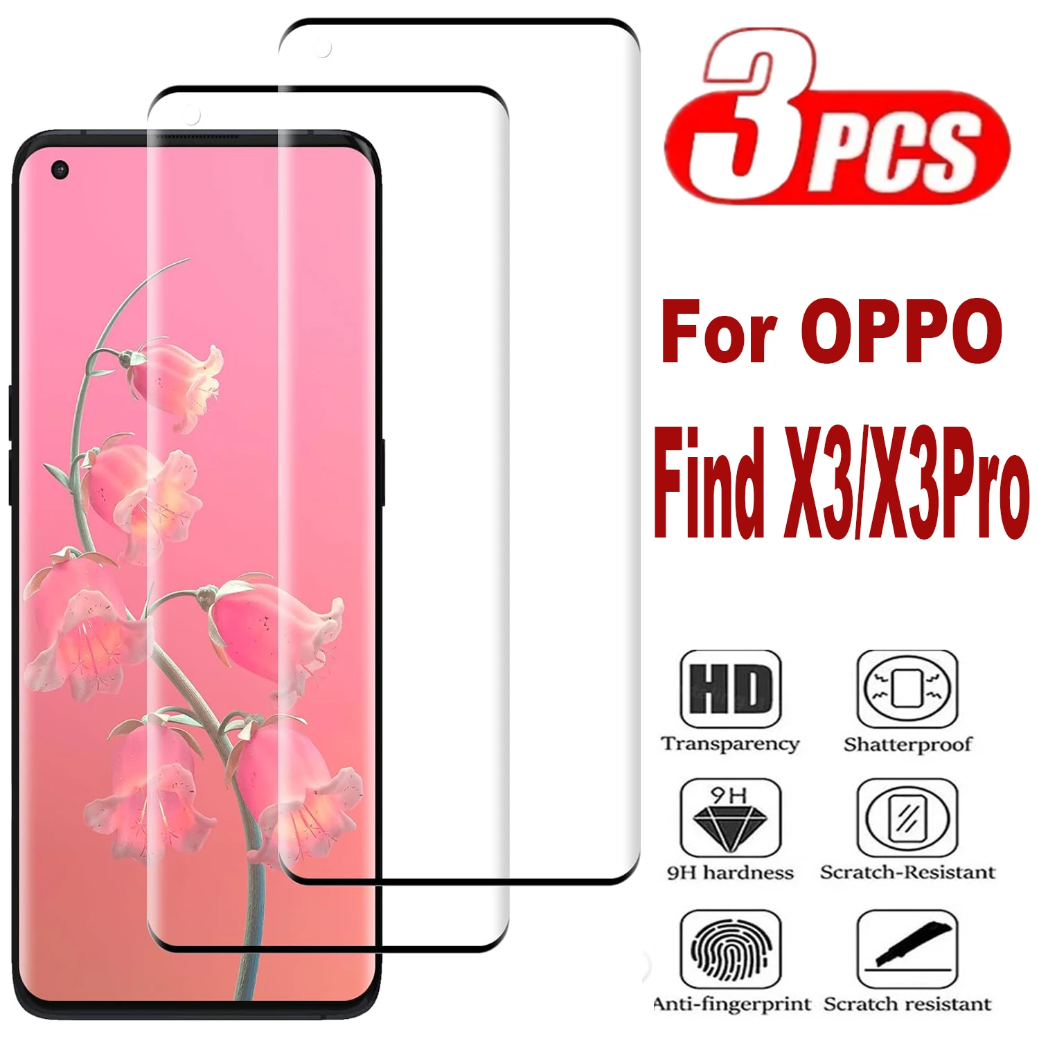 

3Pcs Tempered Glass For OPPO Find X3 X3Pro X5 X5Pro X6 3D Curved Screen Protector Glass