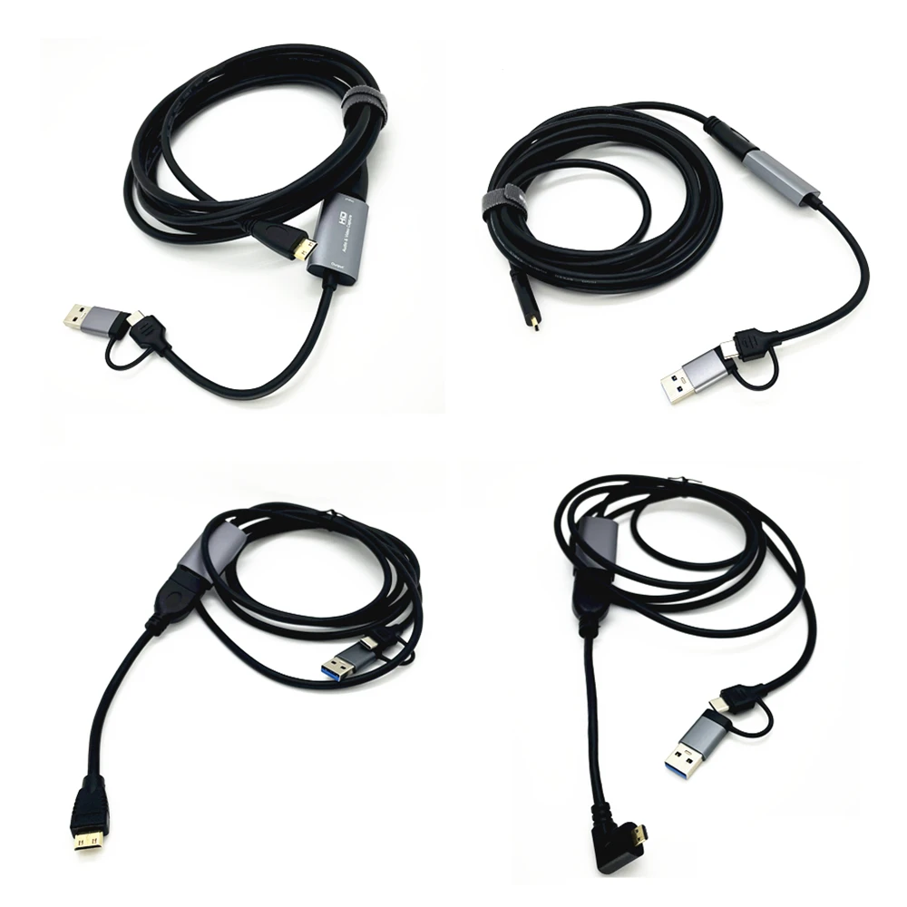 2in1 USB & Type-C to Micro / Mini HDMI-compatible Video Capture Card Live Streaming Cable for Sony Canon Nikon Fuji Camera PC 4K