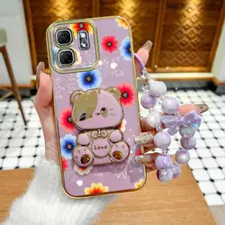 Colorful Flowers Phone Accessory Set: Case, Lanyard, and Rabbit Stand for Infinix Hot 50 5G (PURPLE)