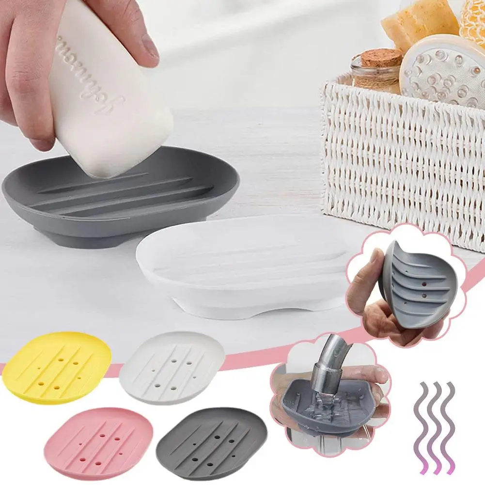 

2023 Silicone Soap Dish Oval Self Draining Soap Holder Tray Bathroom Storage Rack Countertop Kitchen Soap Accessories Dryin J0A4