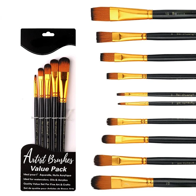 

Nylon Hair Brush Pearl Black Wood Pole for Oil Paint Hair Watercolor Brush for Beginners 5 Pcs/set Art Paint Brush Canvas