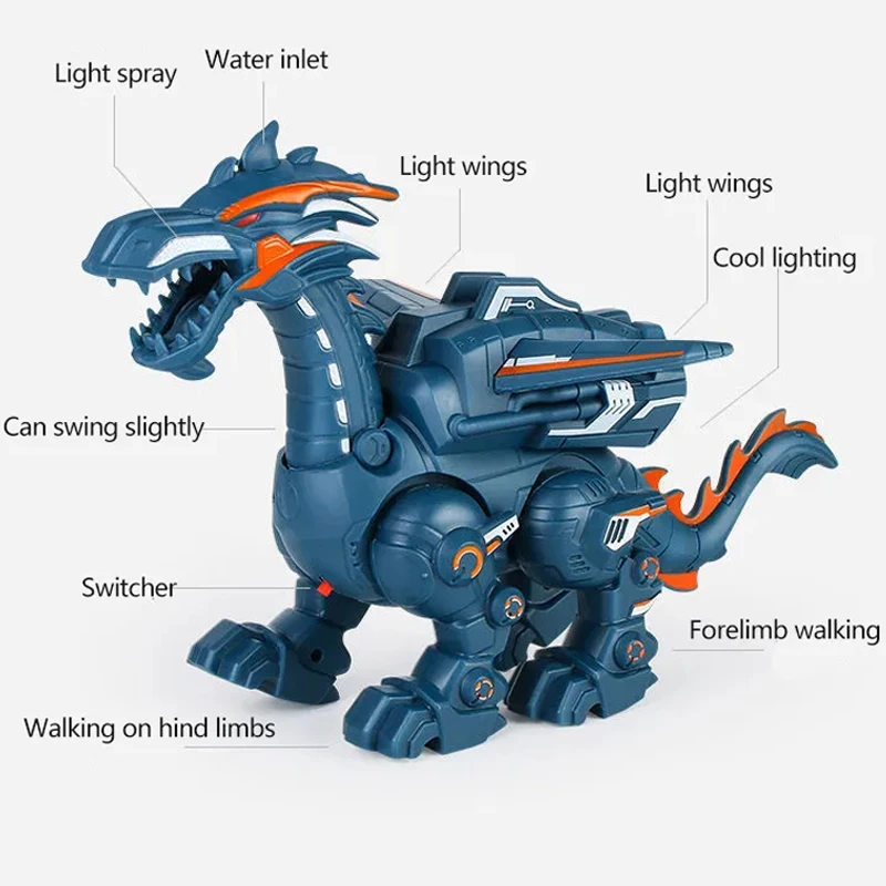 Electronic Dinosaur Toy Action Figure Simulated Flame Walking Water Spray Light Sounds Children Animal Model Toys for Boys