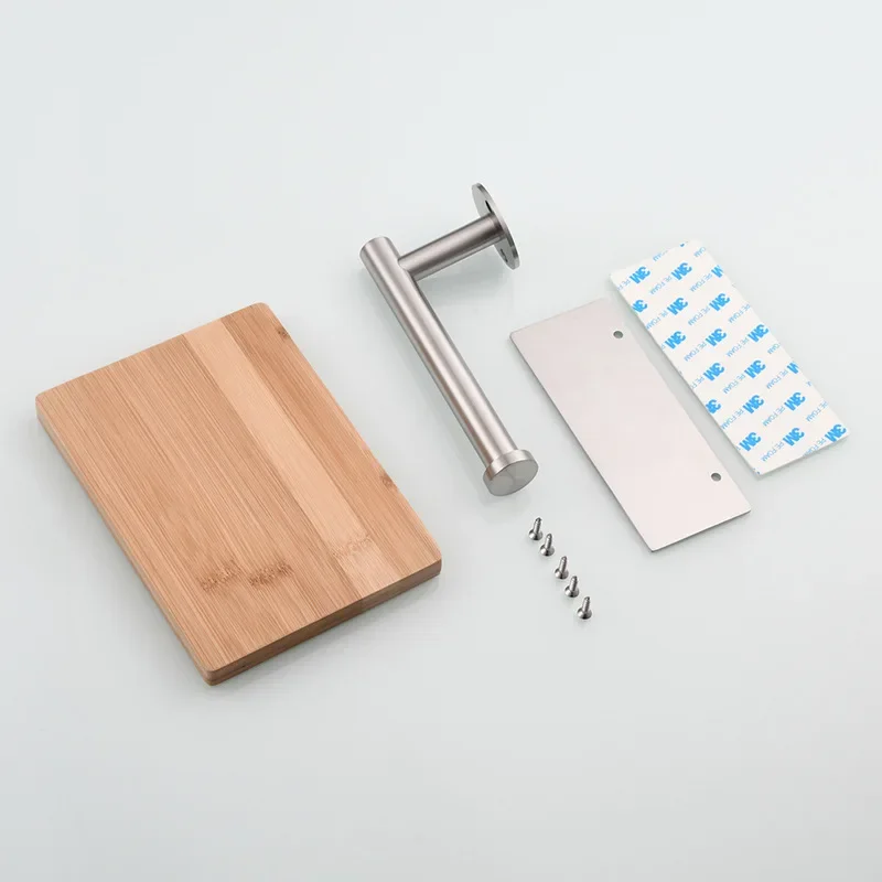 Stainless Steel Non-punching Roll Paper Holder Bathroom Mobile Phone Solid Wood Storage Wall Hanging Paper Towel Holder