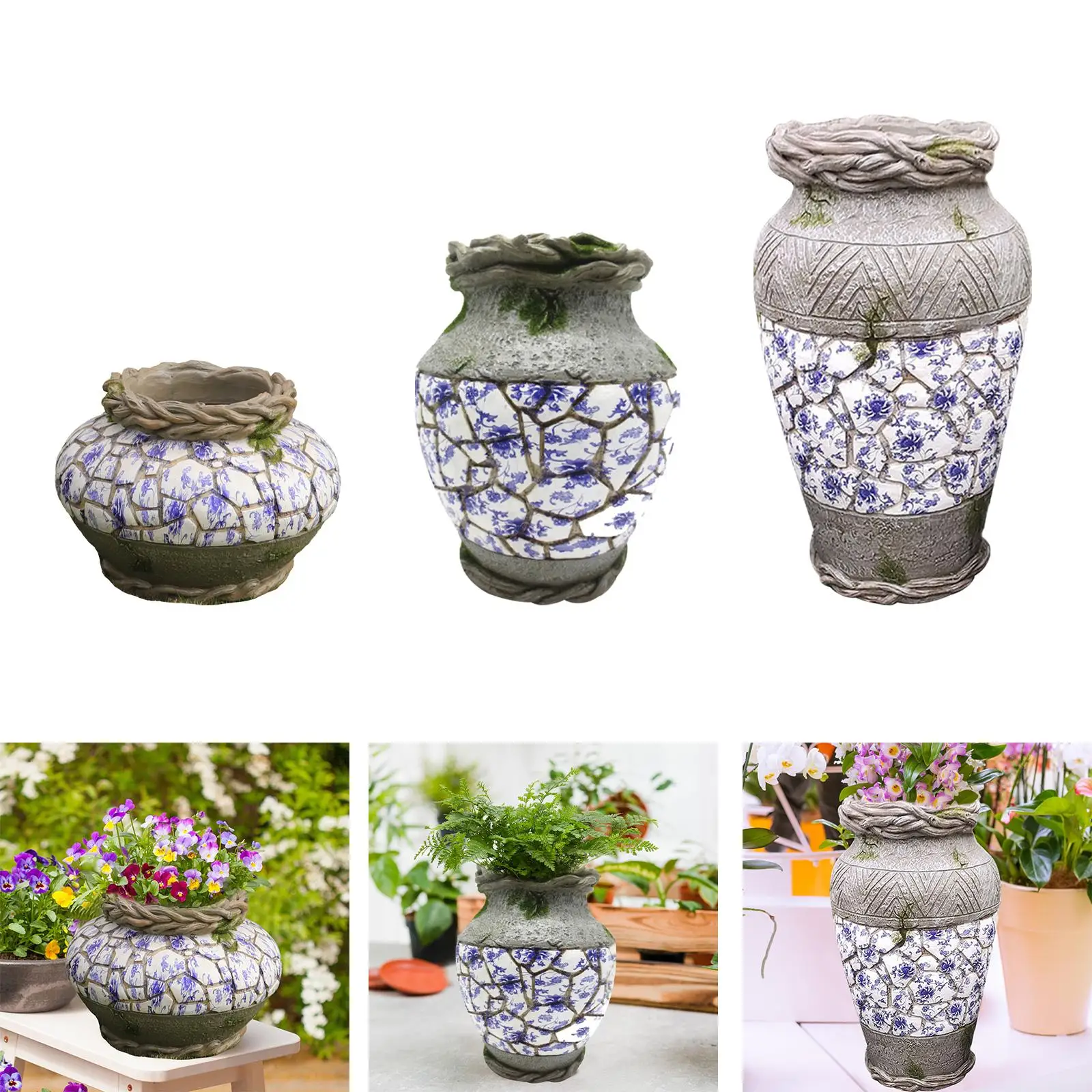 Resin Plant Pot Flower Vase Display Holder Gift Decoration Flowerpot Garden Planter Pot for Balcony Living Room Outdoor Shelf