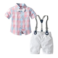 Summer Kids Boy Gentleman Clothes Set Short Sleeve Bow Tie Shirt Tops+Shorts Casual Outfits Baby Boys Formal Suit 3 Pcs