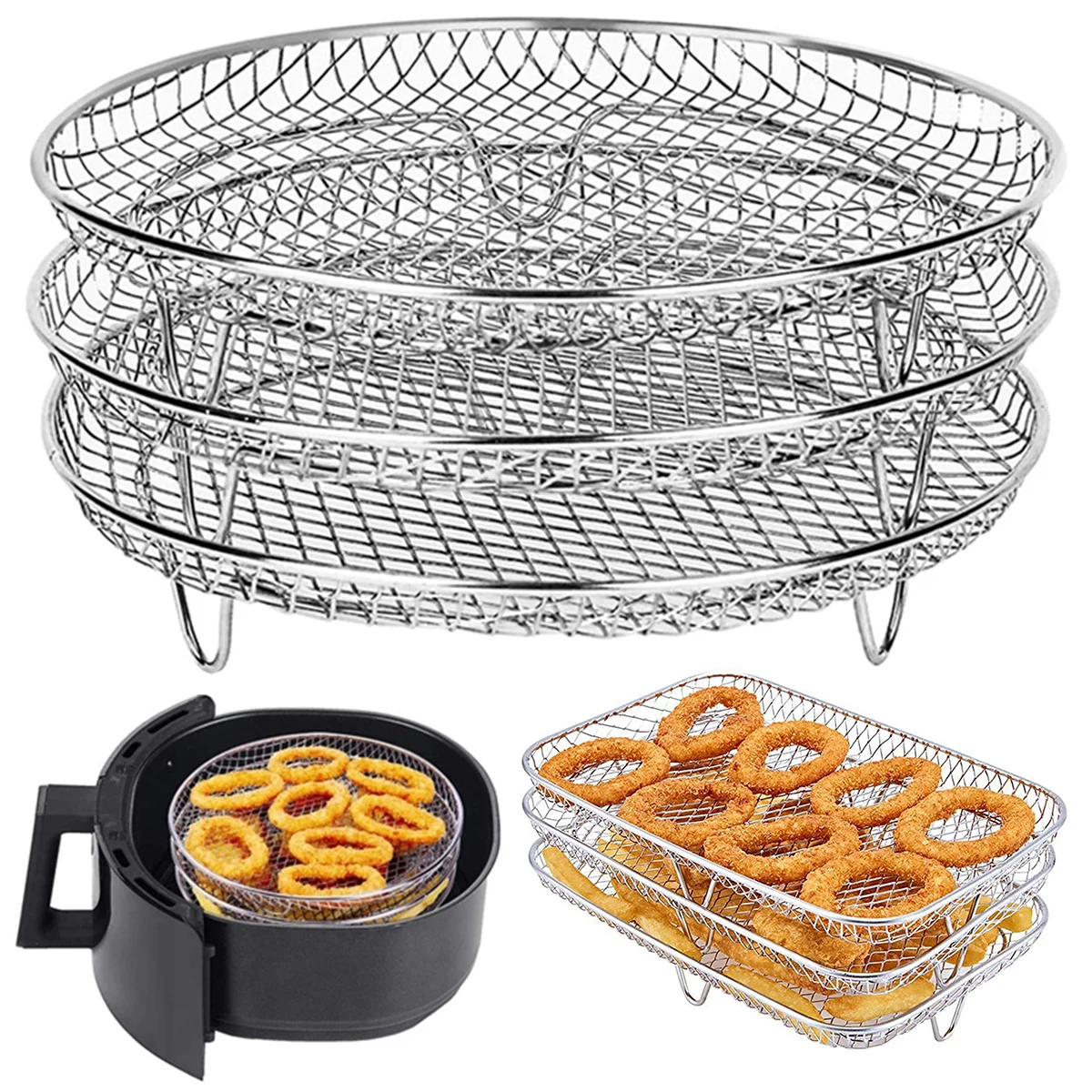 Stainless-Steel Stacking Oven Basket and Cooking Tray