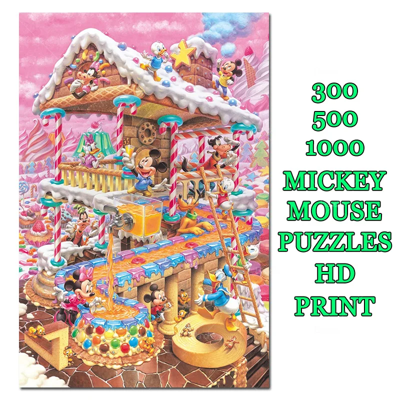 Mickey Minnie Mouse With Friends Pink Candy House Disney Cartoon 300 500 1000PCS Puzzle Paper Jigsaw For Girls Kids Teens Gift