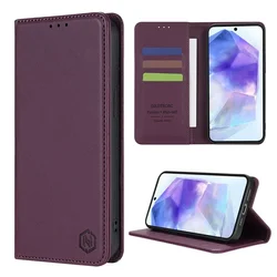 Premium Wallet-Style Magnetic Leather Flip Case with Card Slot for Galaxy A12 (M12) (Wine red)