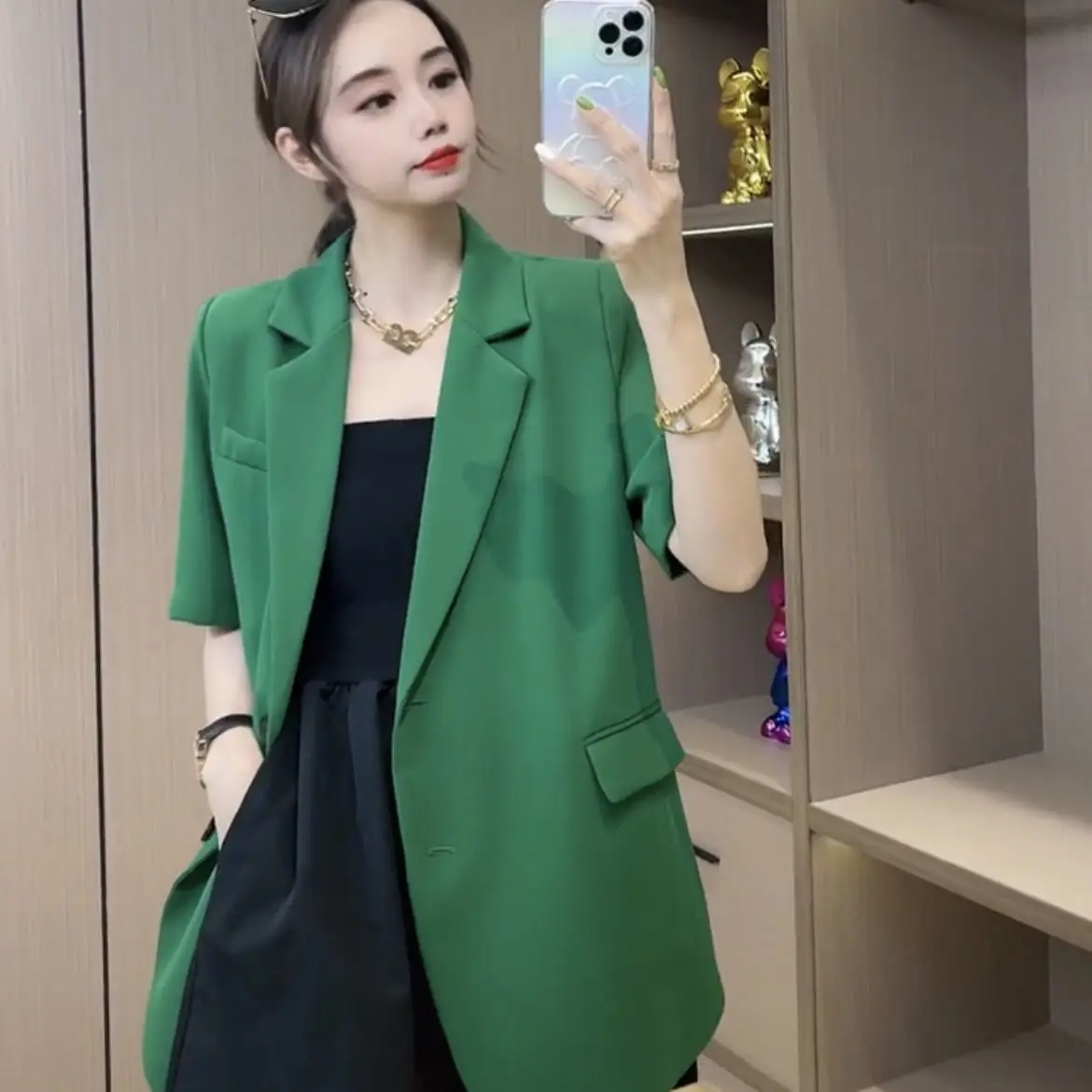 Women's Suit Jacket Spring Summer Short Sleeve Blazer Loose Thin Top Leisure Cheap Wholesale Office Women New