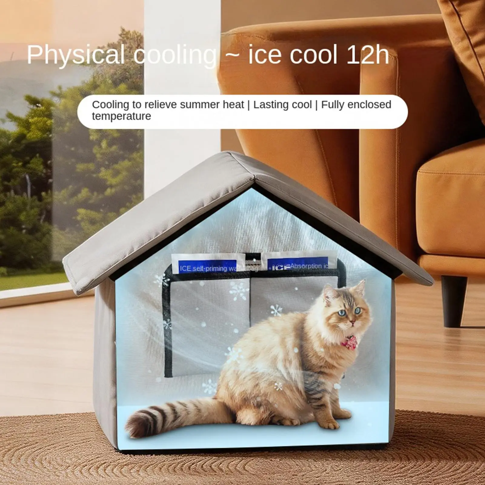 Cooling Cat House For Summer With 8 Ice Packs Waterproof Foldable Cave Dog House For Puppy Kitten Summer Indoor Sleeping Rest