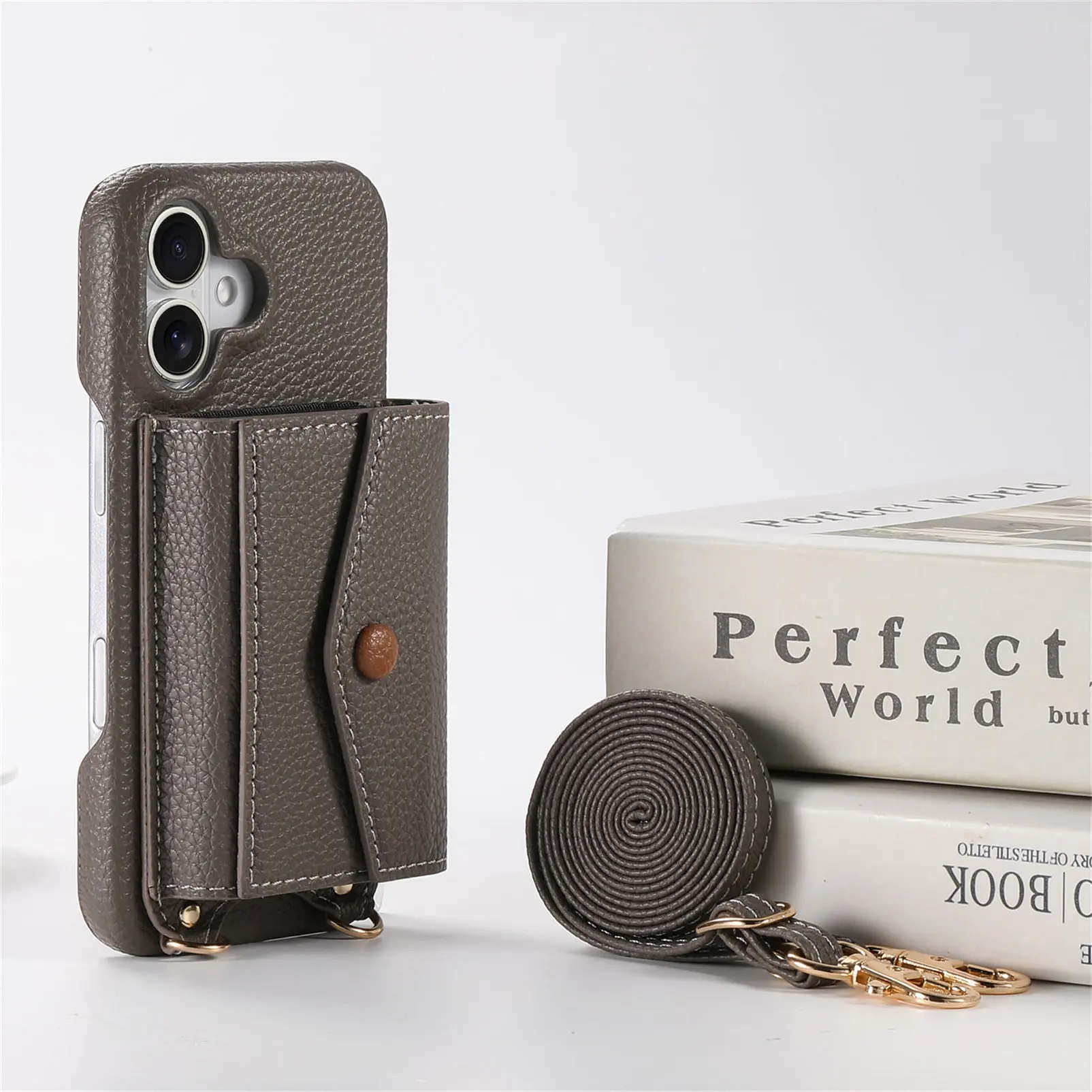 Premium PU Leather Crossbody Wallet Case with Card Holder and Mirror - Shockproof Cover